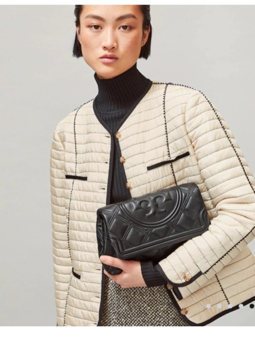 NWT Tory Burch Fleming Soft Quilted Leather Clutch Bag Black